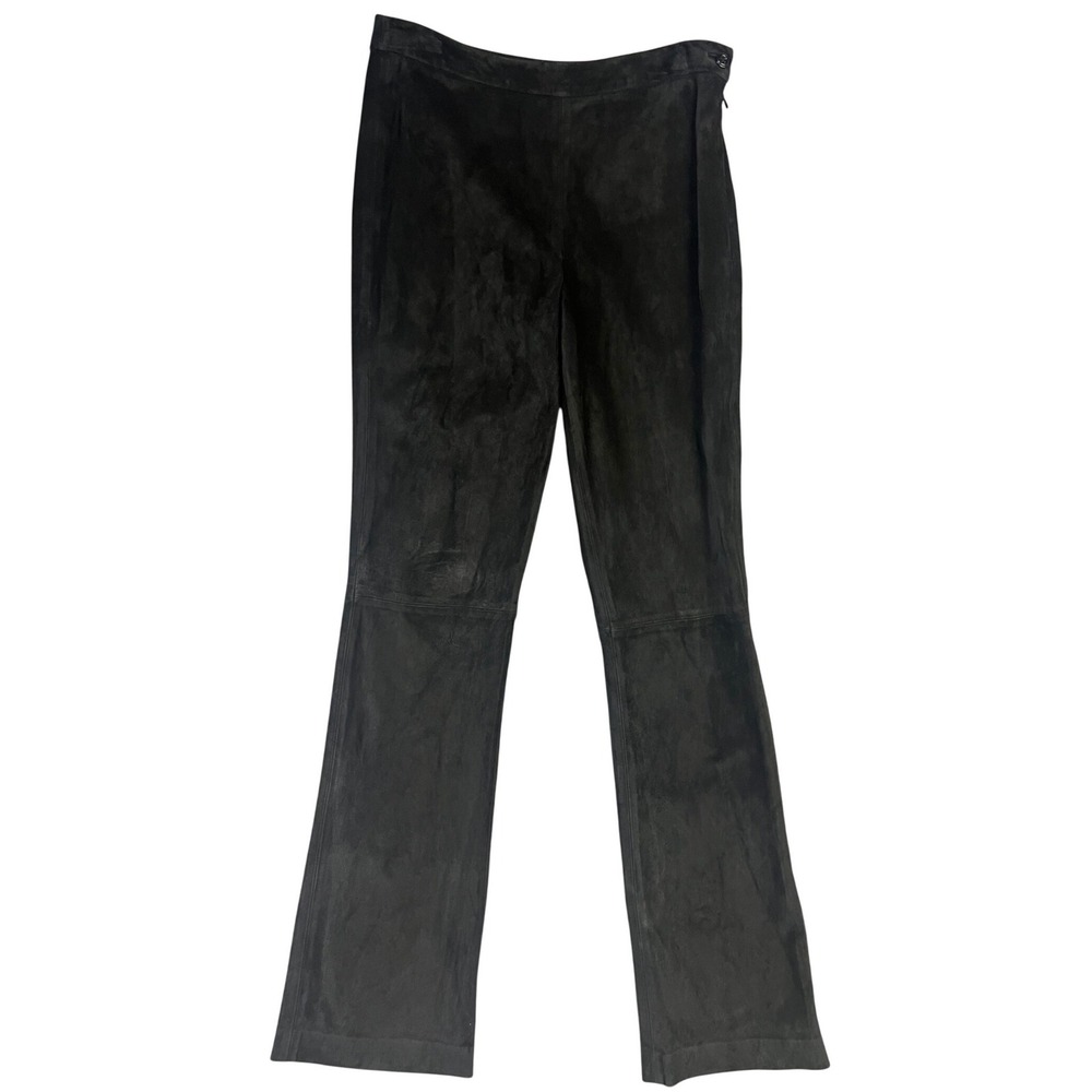 Etcetera Pants 6 Black Calf Suede Bootcut Side Zip Mid‎ Rise Leather Trousers